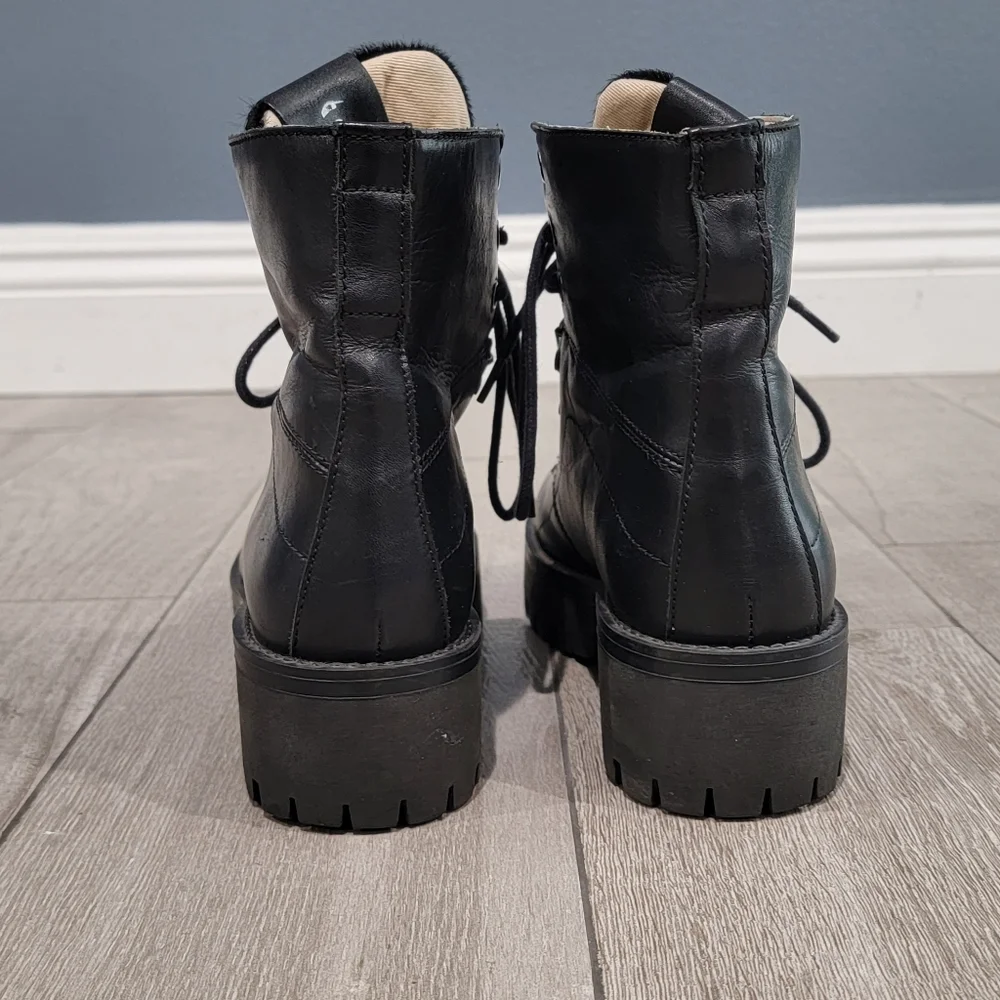 STEVE MADDEN Boom Chunky Leather Fur Tongue Lace Up Hiker Ankle Boots 6M - Picture 6 of 11